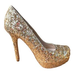 NWOB Vintage Y2K Colin Stuart Gold Sequin Supermodel Stiletto Womens Size 8